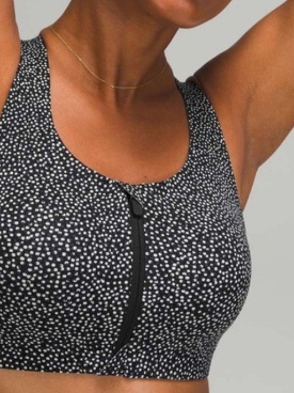 lululemon Black and White Speckled Front-Zip Sports Bra, Size 36C